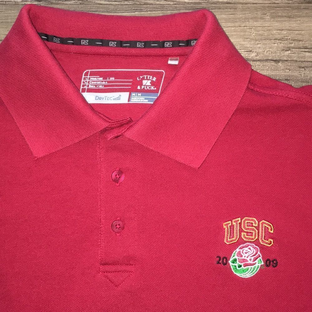 Vintage Red USC Trojans 2009 Rose Bowl Golf Polo Shirt Sanchez Caleb Williams